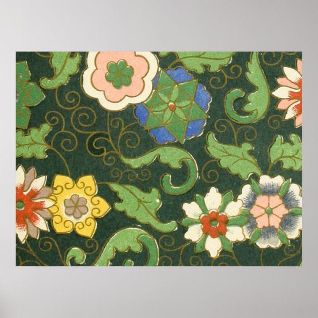 Antik kinesisk cloisonné-mönster: Jadegrön Poster (Framsidan)