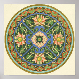 Antik kinesisk cloisonné-mönster: Jadegrön Poster