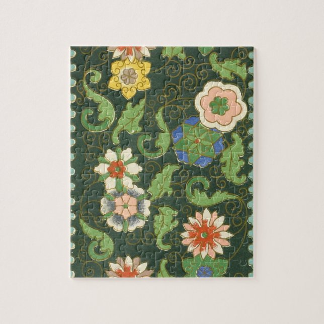 Antik kinesisk cloisonné-mönster: Jadegrön Pussel (Vertikal)