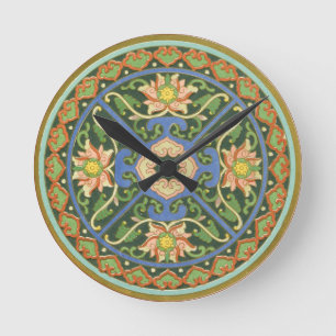 Antik kinesisk cloisonné-mönster: Jadegrön Rund Klocka