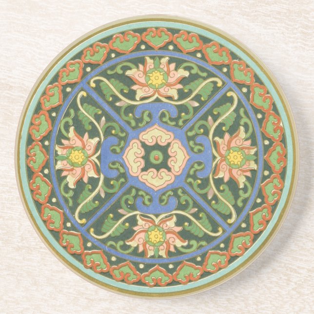 Antik kinesisk cloisonné-mönster: Jadegrön Underlägg Sandsten (Framsidan)