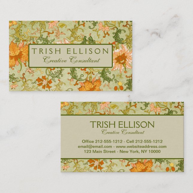 Antik kinesisk prydnad Jones blommor Visitkort (Fram/baksida)