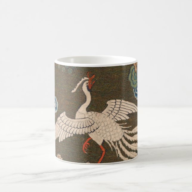 Antik kinesisk vit fågel sidenbroderi tryck kaffemugg (Center)