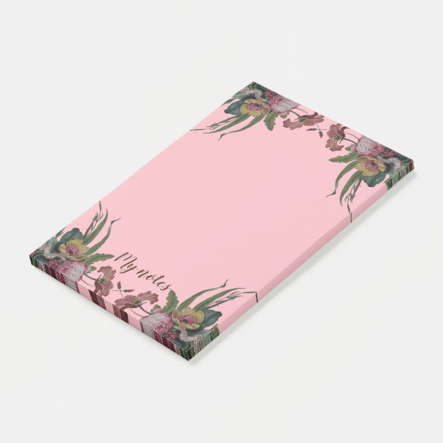 Antik klocka med blommor post-it block (Vinklad)
