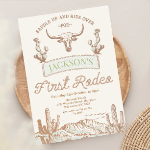 Antik Ko Gärdet Första Rodeo 1-årsdag Inbjudningar