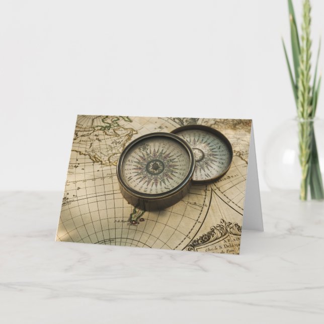Antik kompass på karta kort (Framsida)