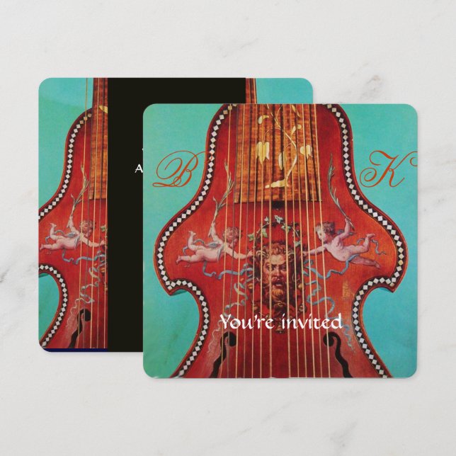 ANTIK KONSERTT , BRÖLLLOP Röd Lyrone-monogram Inbjudningar (Fram/baksida)