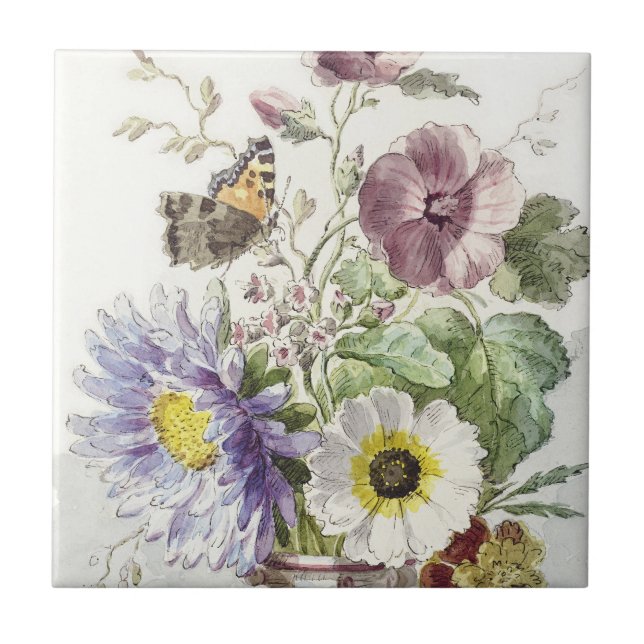 Antik konst av William van Leen med blommande fjär Kakelplatta (Framsidan)