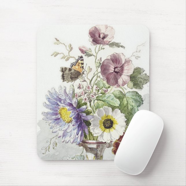 Antik konst av William van Leen med blommande fjär Musmatta (Med mus)