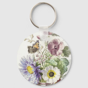 Antik konst av William van Leen med blommande fjär Nyckelring