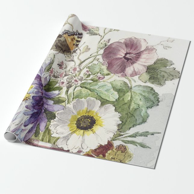 Antik konst av William van Leen med blommande fjär Presentpapper (Utrullad)