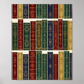 Antik konstaffisch med ryggar på bibliotekböcker poster