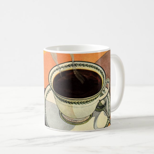 Antik kopp kaffe, fat, sked, retro-diner (Framsida höger)
