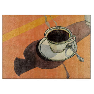 Antik kopp kaffe, fat, sked, retro diner