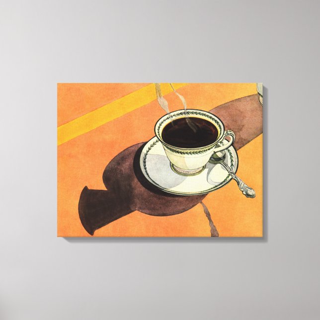 Antik kopp kaffe, fat, sked, retro diner canvastryck (Framsida)