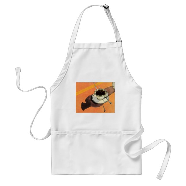 Antik kopp kaffe, fat, sked, retro diner förkläde (Framsidan)