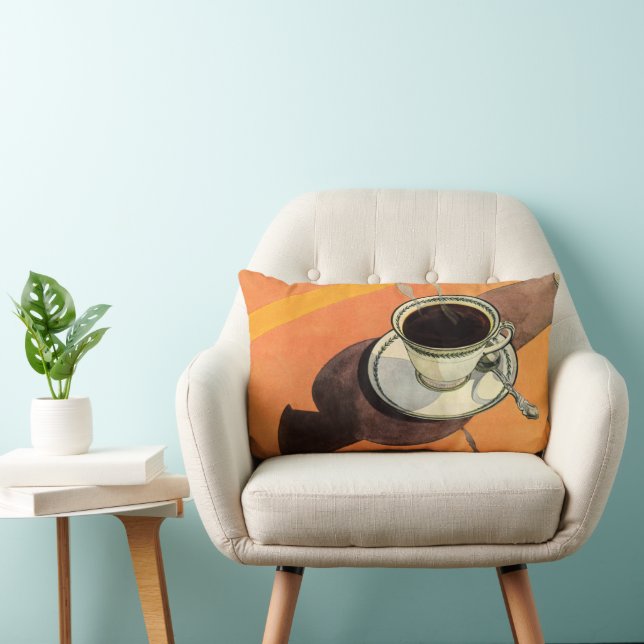 Antik kopp kaffe, fat, sked, retro diner lumbarkudde (Stol)