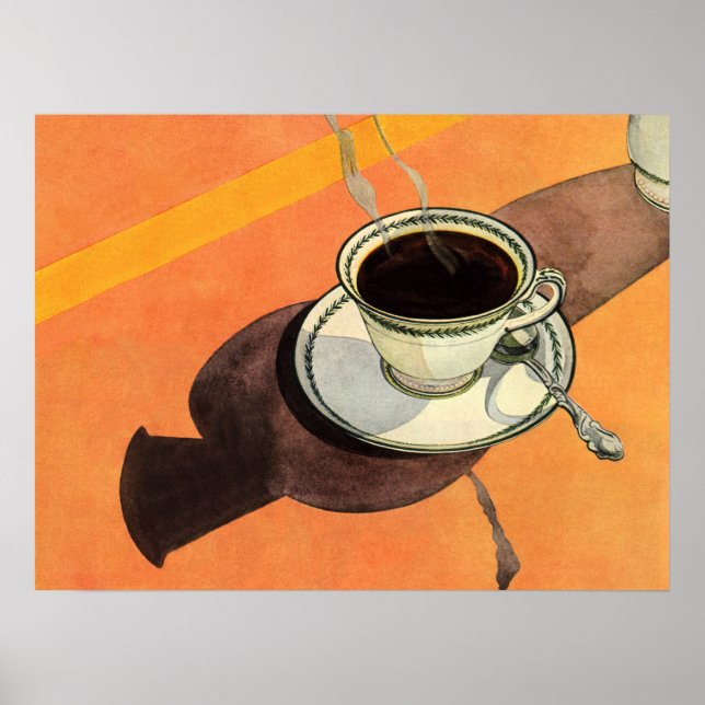 Antik kopp kaffe, fat, sked, retro diner poster (Framsidan)