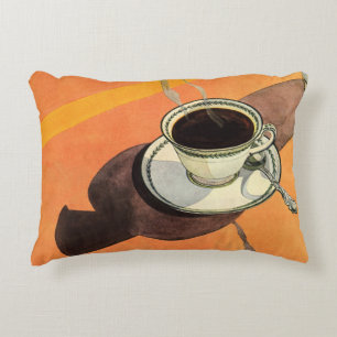 Antik kopp kaffe, fat, sked, retro diner prydnadskudde