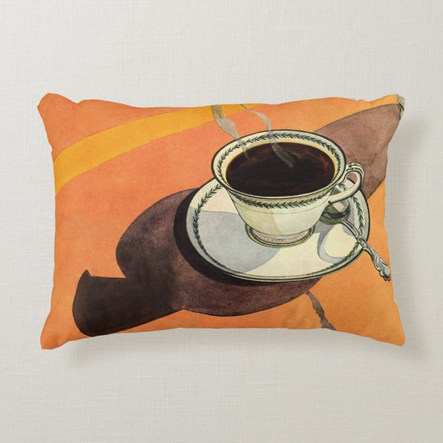 Antik kopp kaffe, fat, sked, retro diner prydnadskudde (Framsidan)