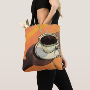 Antik kopp kaffe, fat, sked, retro diner tygkasse