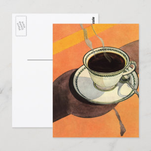 Antik kopp kaffe, fat, sked, retro diner vykort