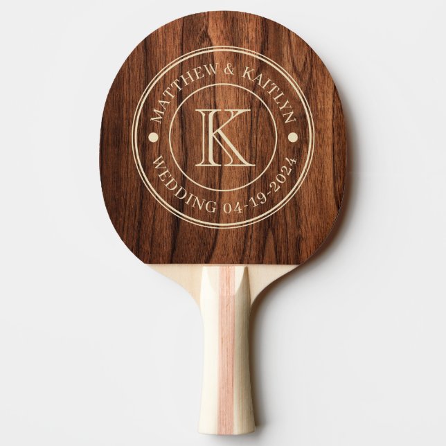 Antik Körsbärsträ Bröllopsmonogram Pingisracket (Baksidan)