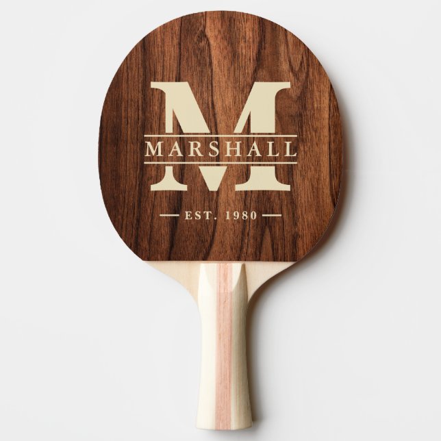 Antik Körsbärsträ Monogram & Namnöverlägg Pingisracket (Baksidan)