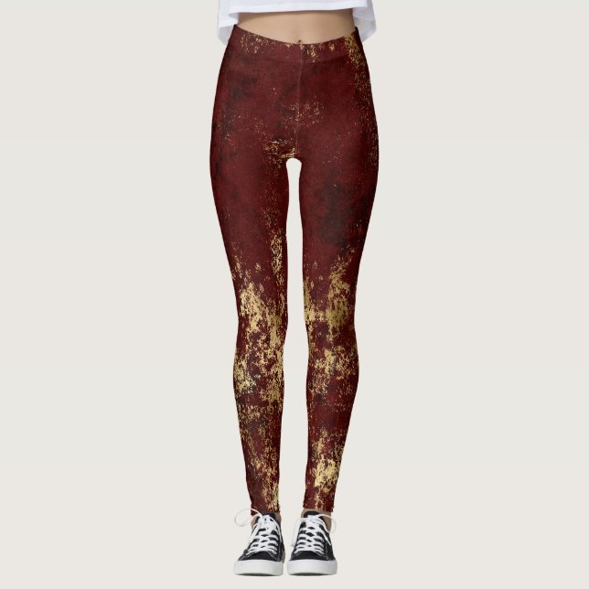 Antik krimson guld grunge leggings (Framsida)