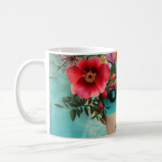 Antik Kvinna Porträtt med Blommor Kaffemugg (Vänster)