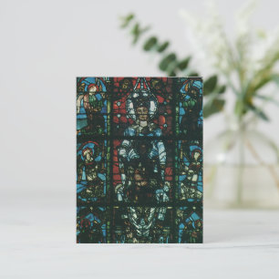 Antik kyrkfönster med glasmålning vykort