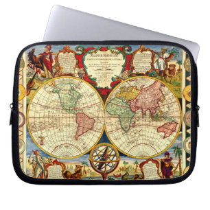 Antik laptop sleeve för världskartakonst