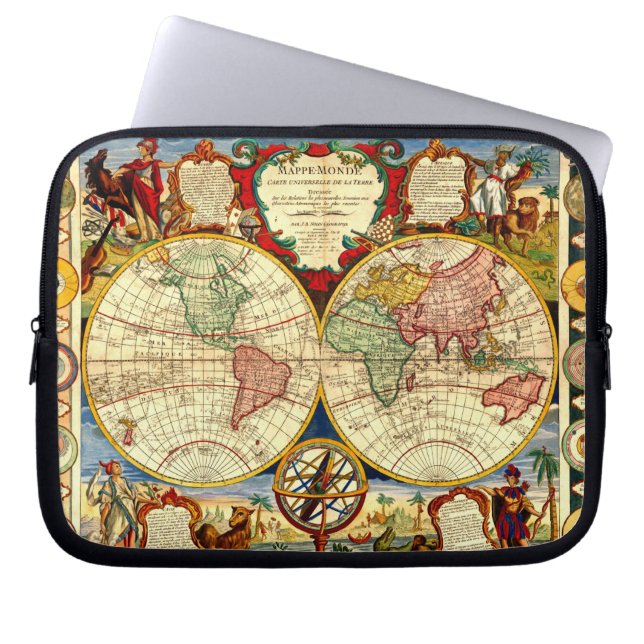 Antik laptop sleeve för världskartakonst (Framsidan)