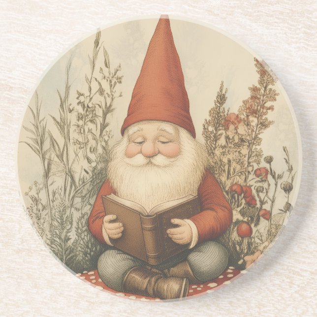 Antik Läsgnome Sandstens Coaster Underlägg (Framsidan)