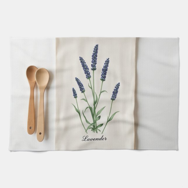 Antik Lavendel Botanisk Akvarell Linne Kökshandduk (Horisontell)