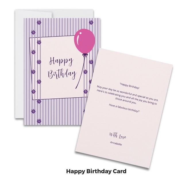 Antik lavendelrandiga och blomstermotiv födelsedag tack kort (Vintage Lavender Stripes & Flowers Birthday Card)