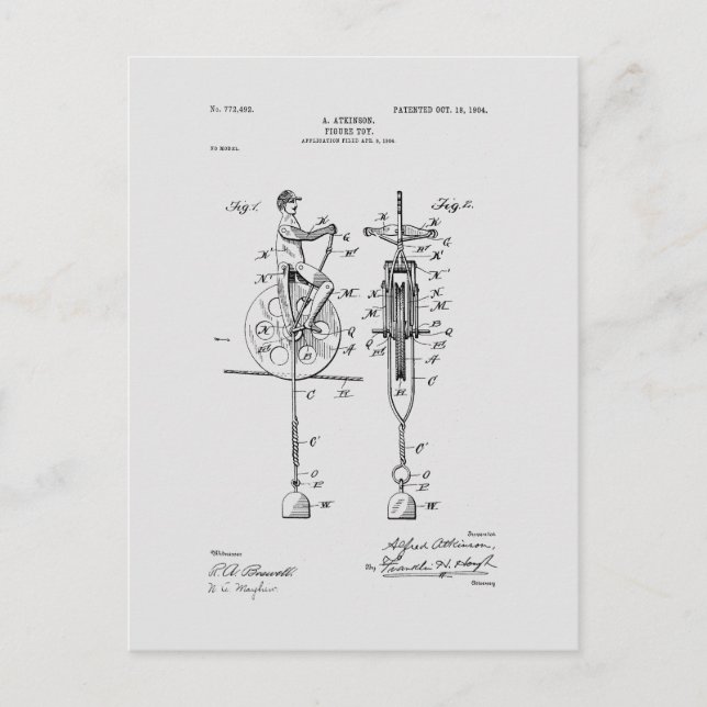 Antik leksak 1904 Patentritning Vykort (Framsida)