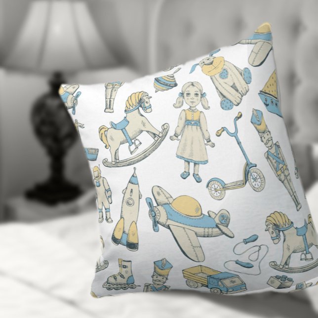 Antik leksaksdesign Blå/Gul ID783 Kudde (Skapare uppladdad)