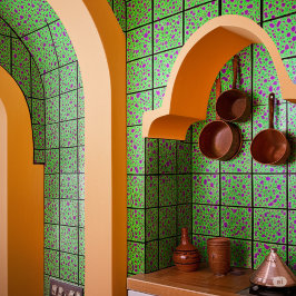 Antik Limegrön Vägg Art Deco Lila | Klassisk Kakelplatta