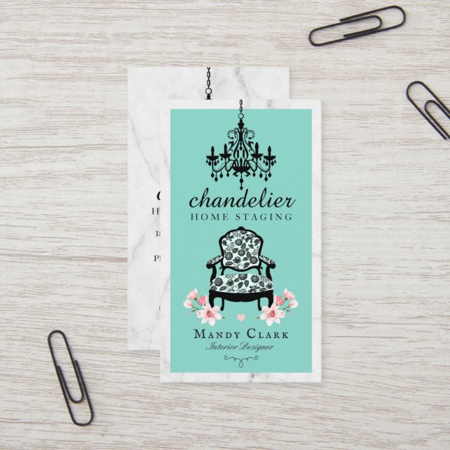 Antik Ljuskrona & Blommig Viktoriansk Stol Marmor Visitkort (Fram/Back In Situ)