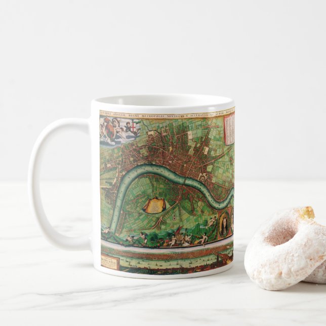 Antik Londons gatukarta av Johannes de Ram, 1689 Kaffemugg (Med munk)