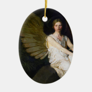 Antik målning av Abbott Handerson Thayer med ängel Julgransprydnad Keramik