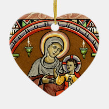 Antik Mary och Jesus tryckjuldekoration