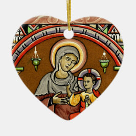 Antik Mary och Jesus tryckjuldekoration Julgransprydnad Keramik
