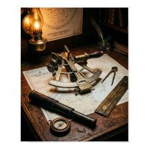 Antik mässingssextant & nautisk navigationsskrivbo