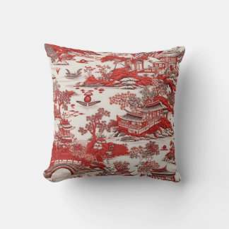 Antik Ming China Blau und rote Chinoiserie Kudde