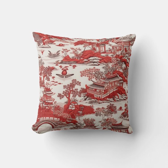 Antik Ming China Blau und rote Chinoiserie Kudde (Framsida)