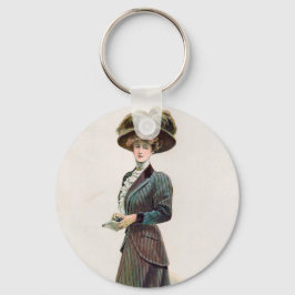 Antik modeillustration Dam som håller en bok   Nyckelring