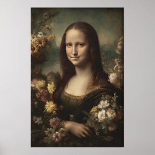 Antik Mona Lisa Porträtttryck, Blomm Dekor