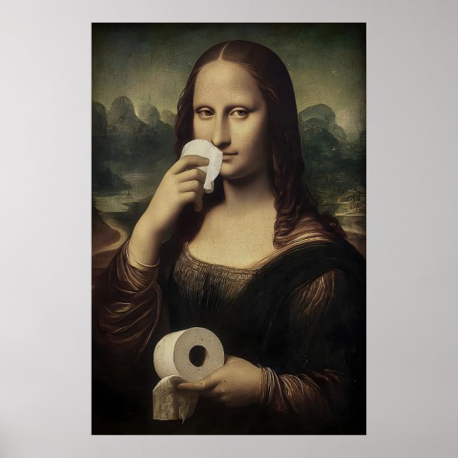 Antik Mona Lisa Toalettpapperstypografi, Badrum Poster (Framsidan)
